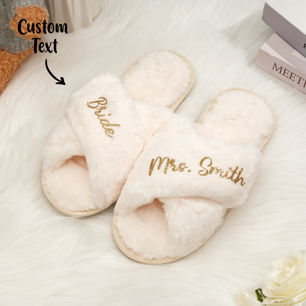 Custom Fluffy Slippers Fluffy Cross Slippers Bride Slippers Bridesmaid Gift-Blongser