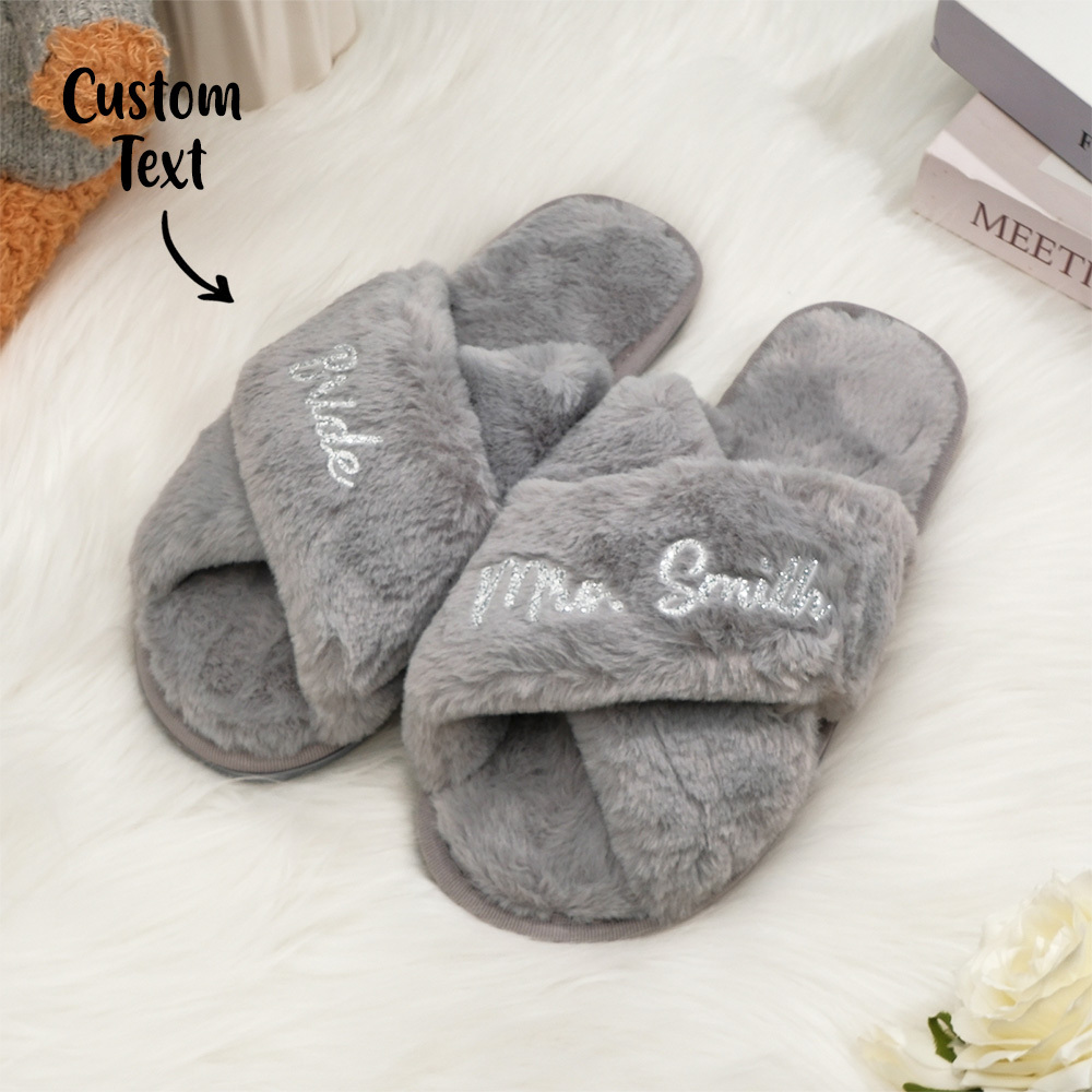 Custom Fluffy Slippers Fluffy Cross Slippers Bride Slippers Bridesmaid Gift-Blongser