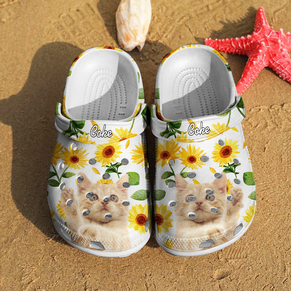 Personalized Pet Face Clog with Name Funny Sunflower Print Clogs Slipper Gift for Pet Lover-Blongser