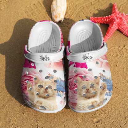 Personalized Pet Face Clogs Slipper with Name Funny Floral Print Clog Birthday Gift for Pet Lover-Blongser