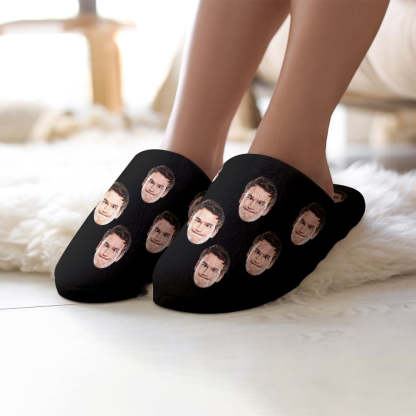 Custom Face Women's and Men's Slippers Personalized Casual House Shoes Indoor Outdoor Bedroom Cotton Slippers-Blongser