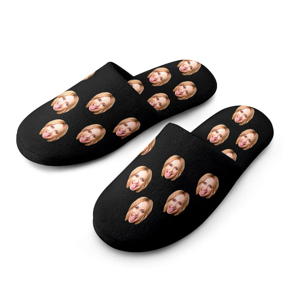 Custom Face Women's and Men's Slippers Personalized Casual House Shoes Indoor Outdoor Bedroom Cotton Slippers-Blongser