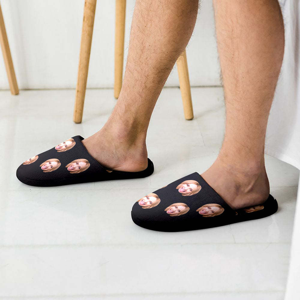 Custom Face Women's and Men's Slippers Personalized Casual House Shoes Indoor Outdoor Bedroom Cotton Slippers-Blongser