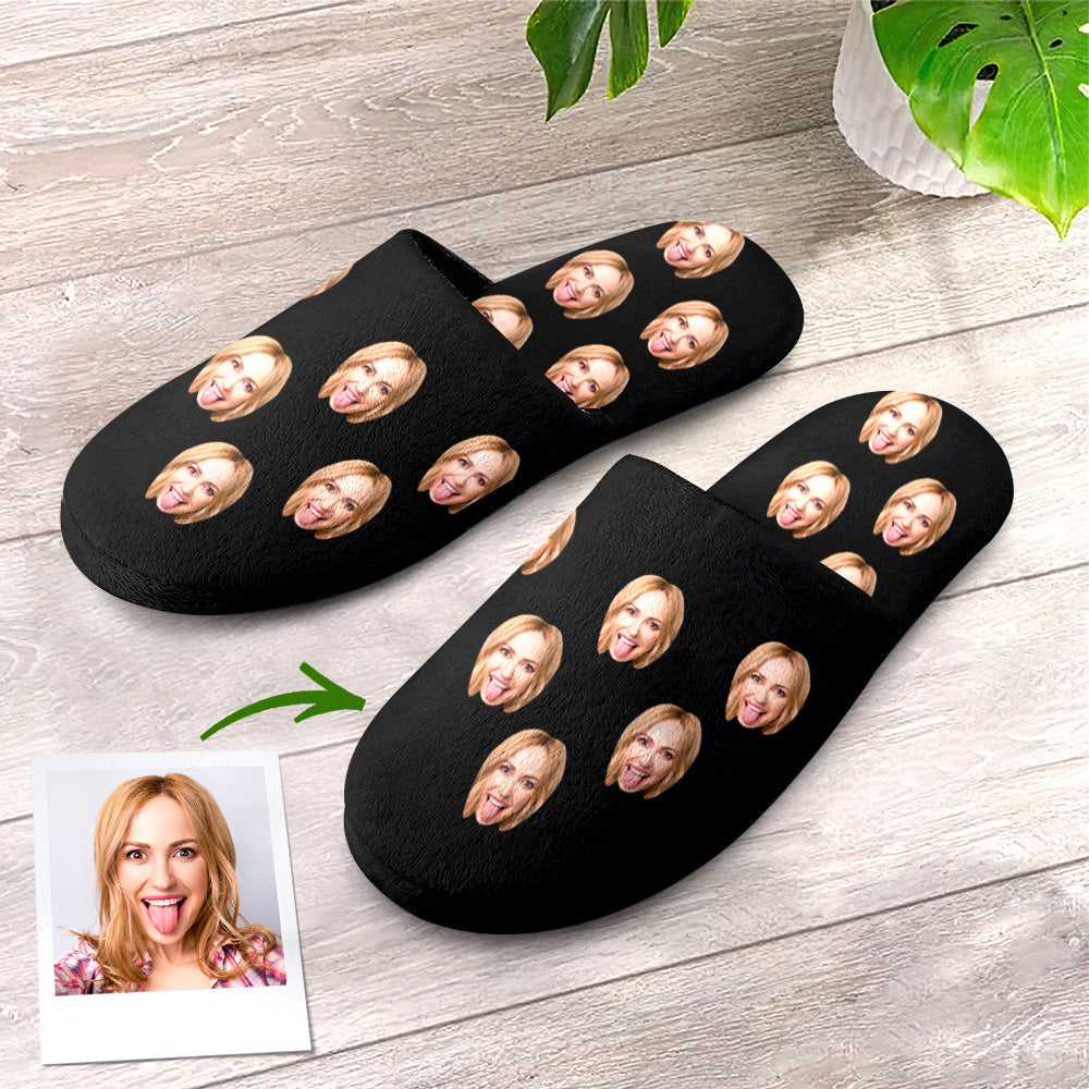 Custom Face Women's and Men's Slippers Personalized Casual House Shoes Indoor Outdoor Bedroom Cotton Slippers-Blongser