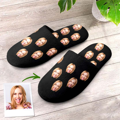 Custom Face Women's and Men's Slippers Personalized Casual House Shoes Indoor Outdoor Bedroom Cotton Slippers-Blongser