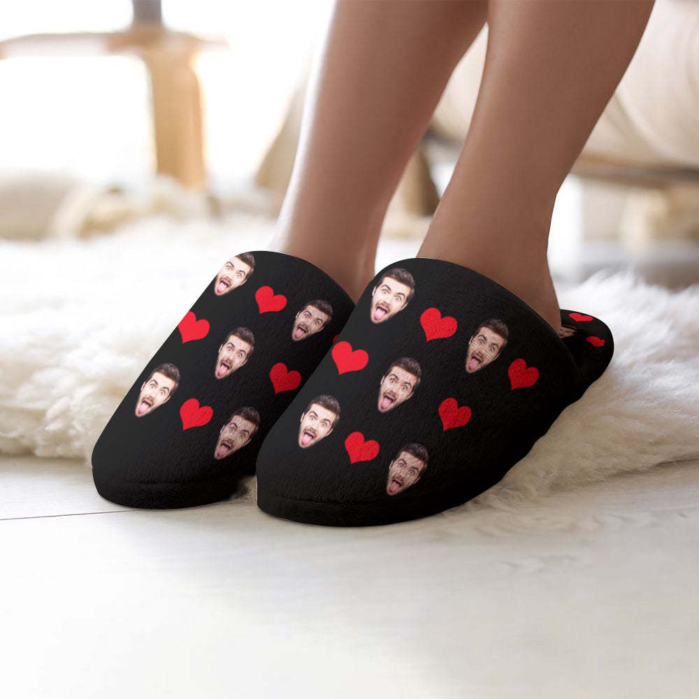 Custom Face Women's and Men's Slippers Personalized Heart Casual House Shoes Indoor Outdoor Bedroom Cotton Slippers-Blongser