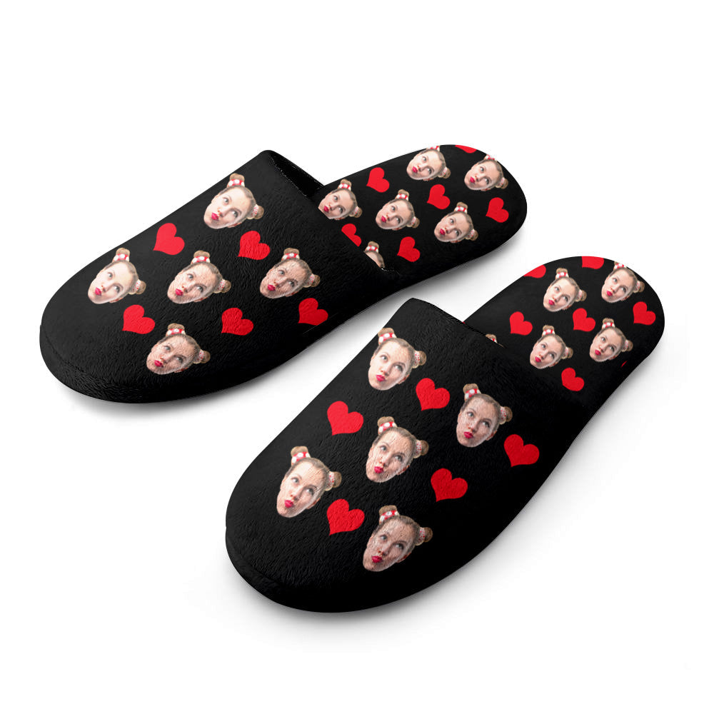 Custom Face Women's and Men's Slippers Personalized Heart Casual House Shoes Indoor Outdoor Bedroom Cotton Slippers-Blongser