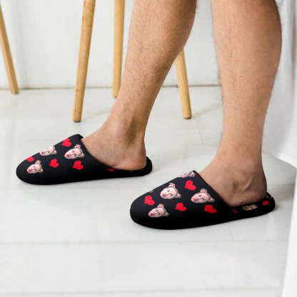 Custom Face Women's and Men's Slippers Personalized Heart Casual House Shoes Indoor Outdoor Bedroom Cotton Slippers-Blongser