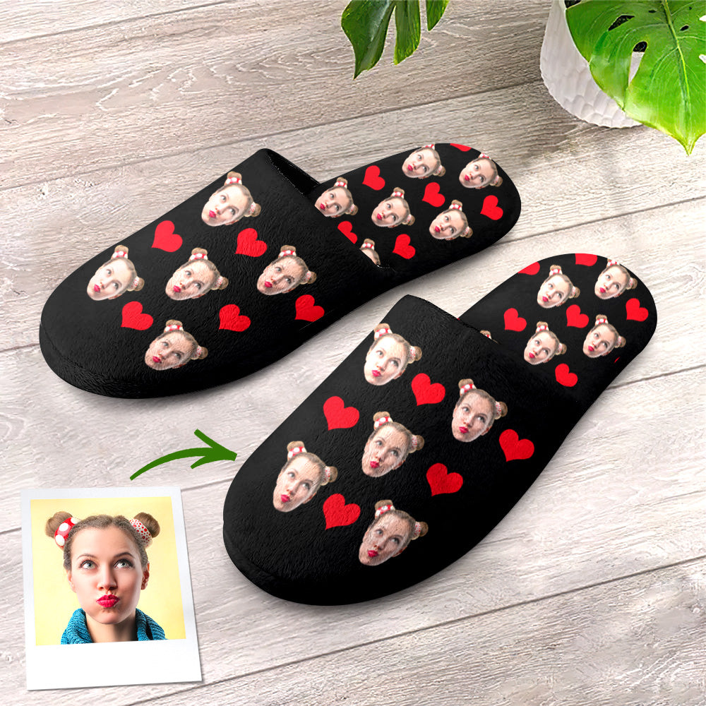 Custom Face Women's and Men's Slippers Personalized Heart Casual House Shoes Indoor Outdoor Bedroom Cotton Slippers-Blongser