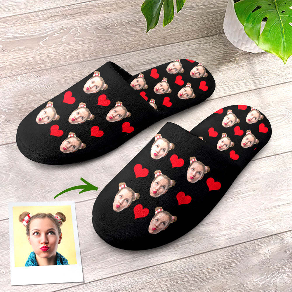 Custom Face Women's and Men's Slippers Personalized Heart Casual House Shoes Indoor Outdoor Bedroom Cotton Slippers-Blongser
