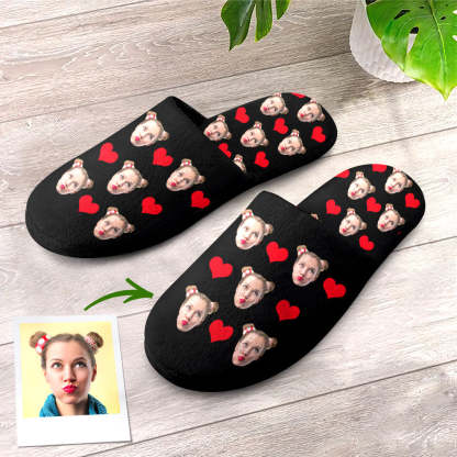 Custom Face Women's and Men's Slippers Personalized Heart Casual House Shoes Indoor Outdoor Bedroom Cotton Slippers-Blongser