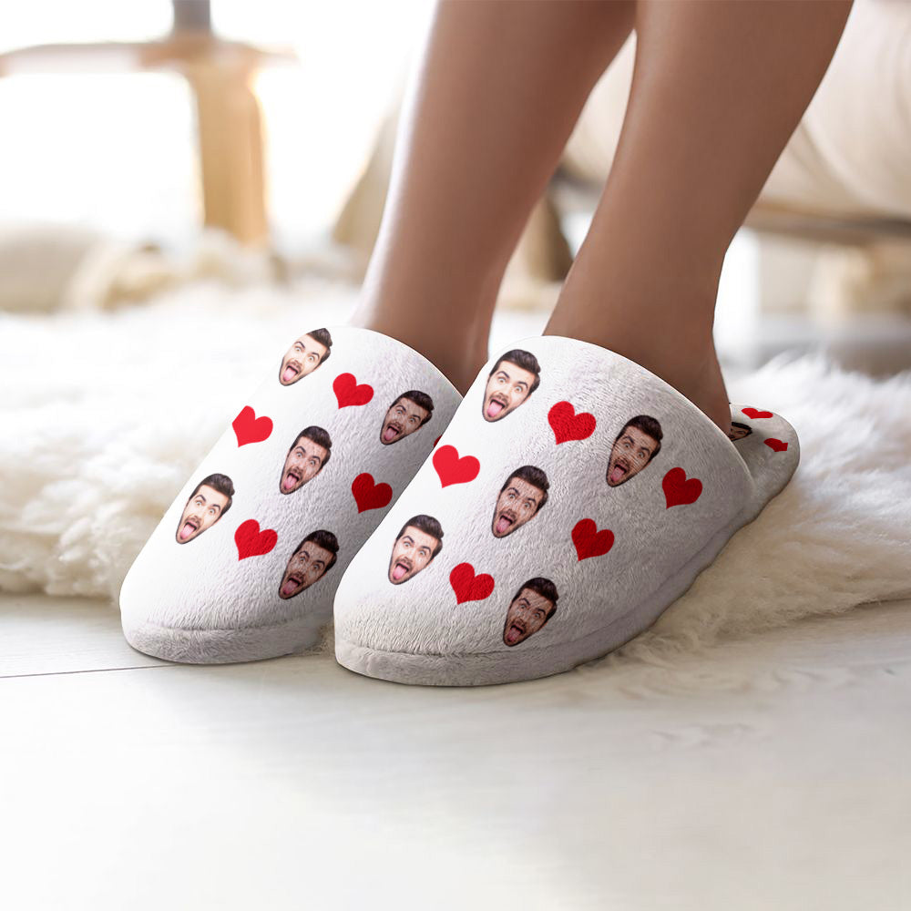 Custom Face Women's and Men's Slippers Personalized Heart Casual House Shoes Indoor Outdoor Bedroom Cotton Slippers-Blongser