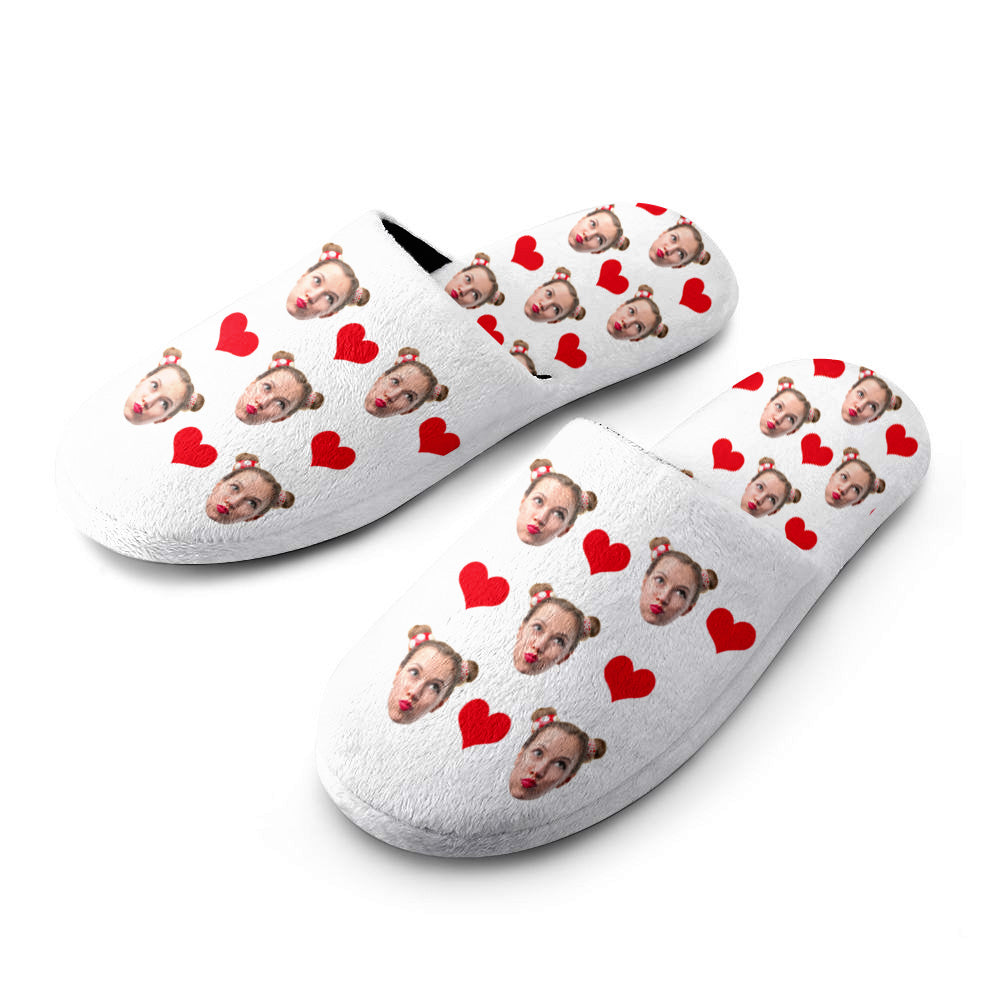 Custom Face Women's and Men's Slippers Personalized Heart Casual House Shoes Indoor Outdoor Bedroom Cotton Slippers-Blongser