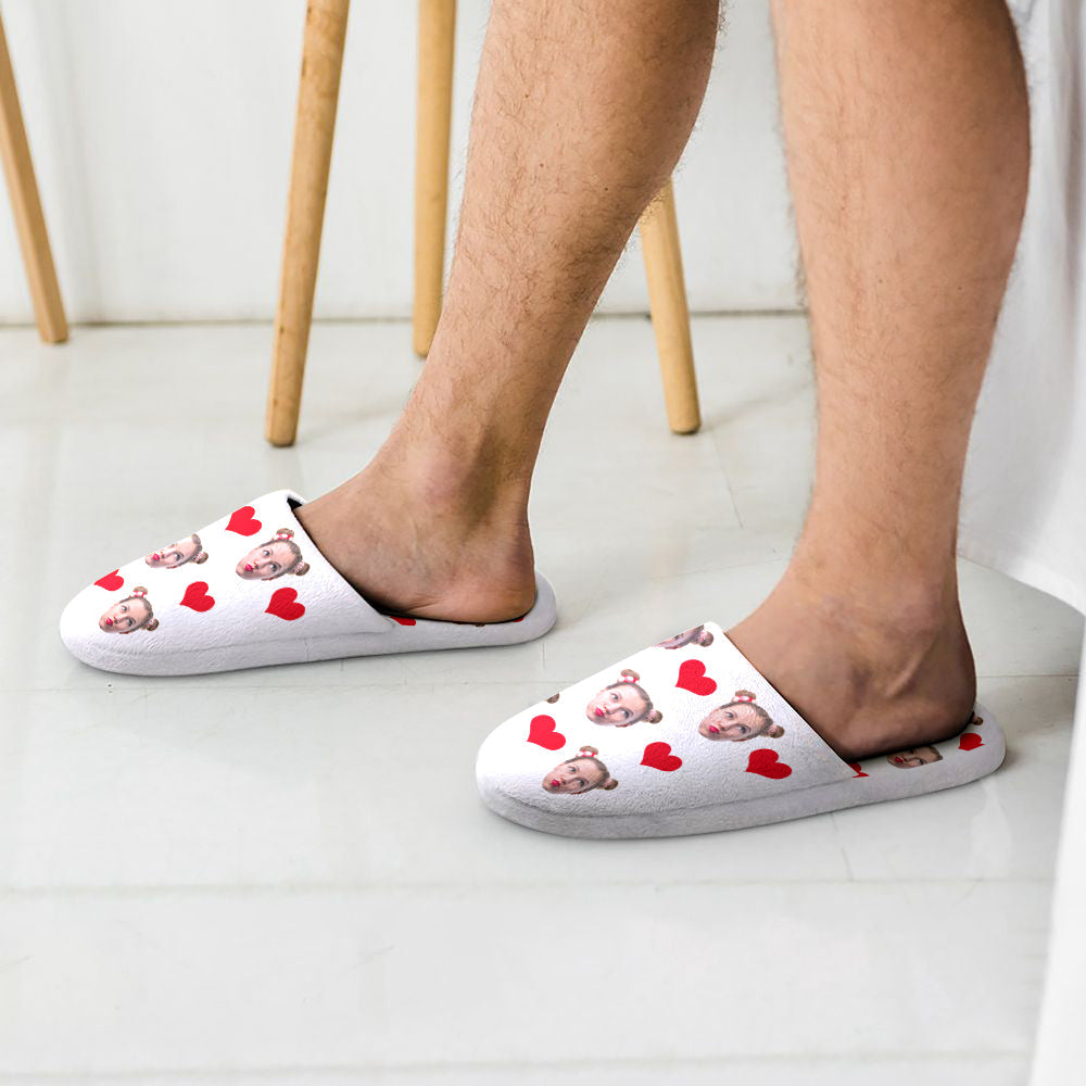 Custom Face Women's and Men's Slippers Personalized Heart Casual House Shoes Indoor Outdoor Bedroom Cotton Slippers-Blongser