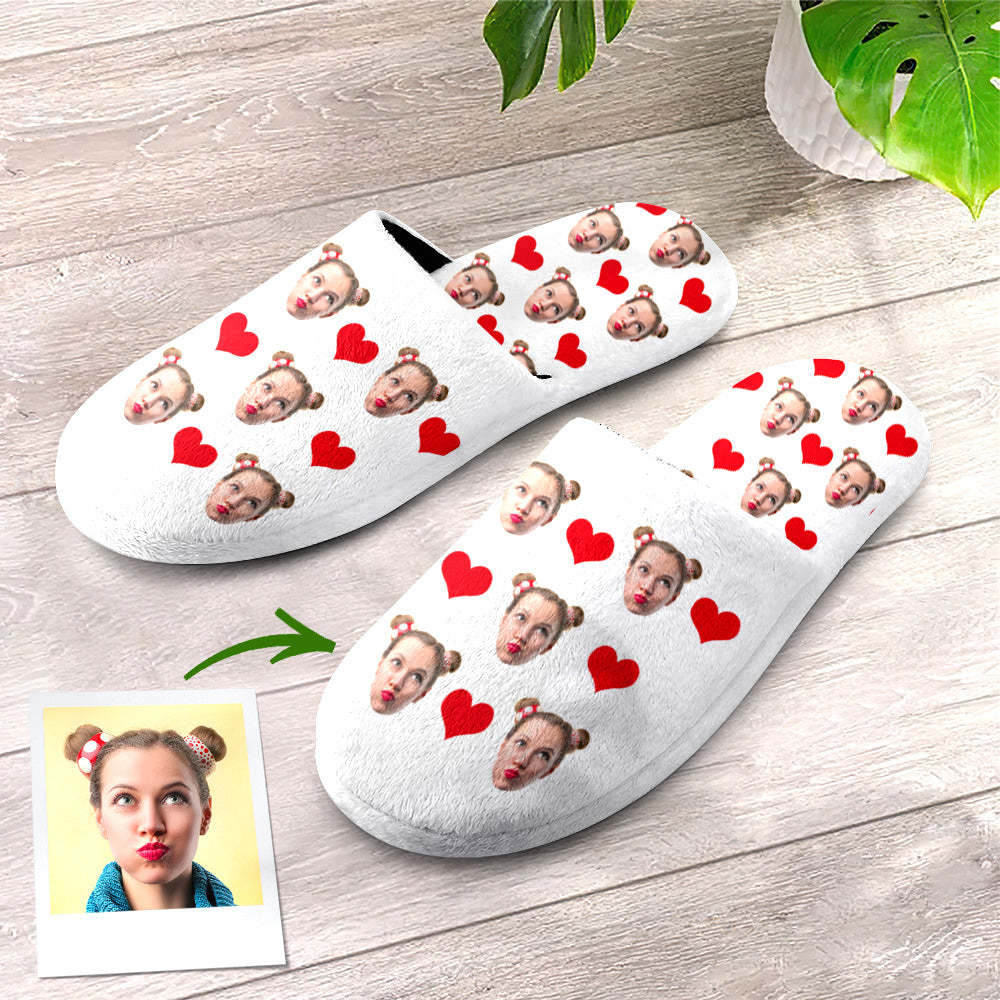 Custom Face Women's and Men's Slippers Personalized Heart Casual House Shoes Indoor Outdoor Bedroom Cotton Slippers-Blongser