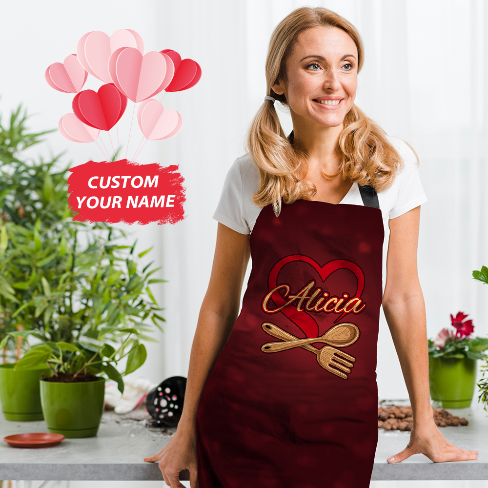 Custom Name Apron Personalized Heart Kitchen Apron-Blongser