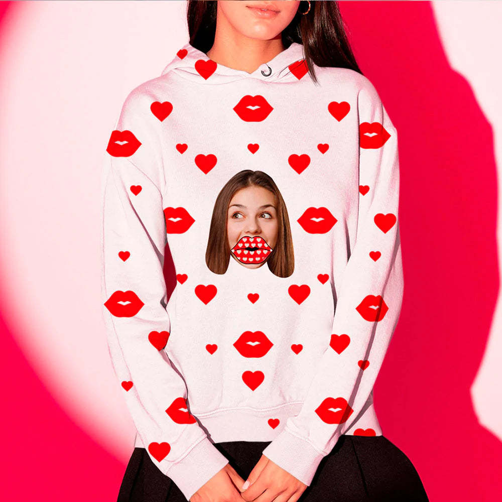 Unisex Custom Face Red Heart Lips Hoodie-Blongser