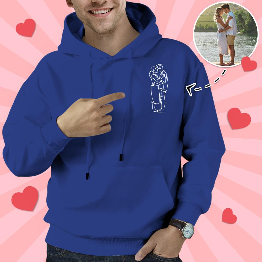 Custom Embroidered Hoodies Portrait From Photo Outline Photo Sweatshirt Gift for Men-Blongser