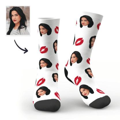 Custom Face Socks Sexy Red Lips Socks for Children and Adults-Blongser