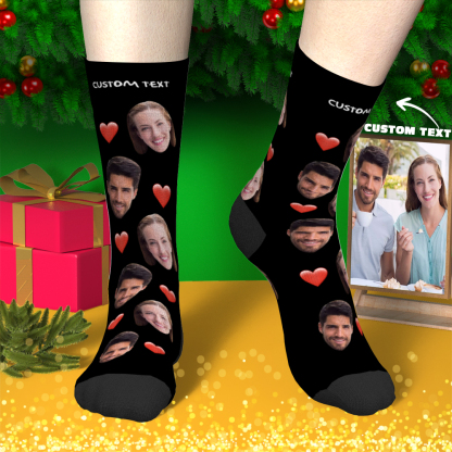 Custom Face Socks With Heart For Men and Women Engraved Socks-Blongser
