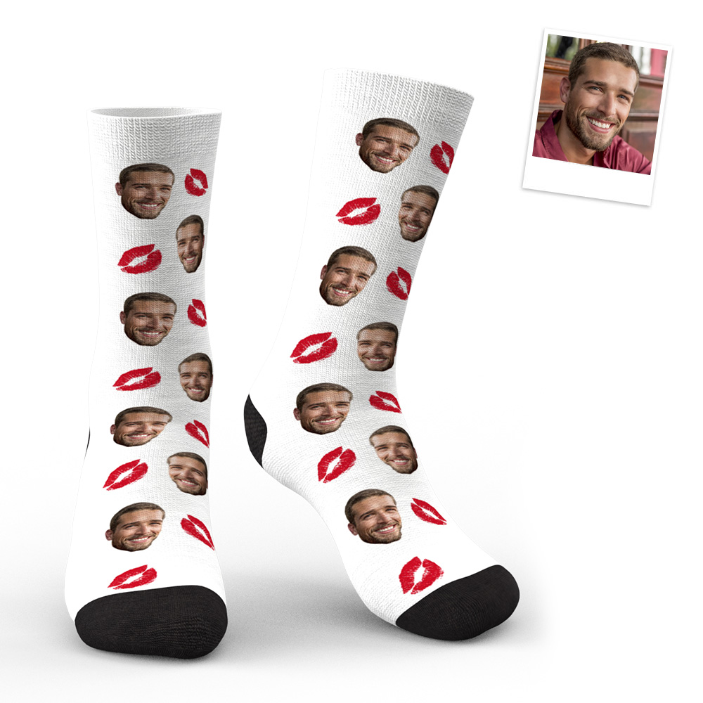 Custom Face Red Lips Kiss Socks-Blongser