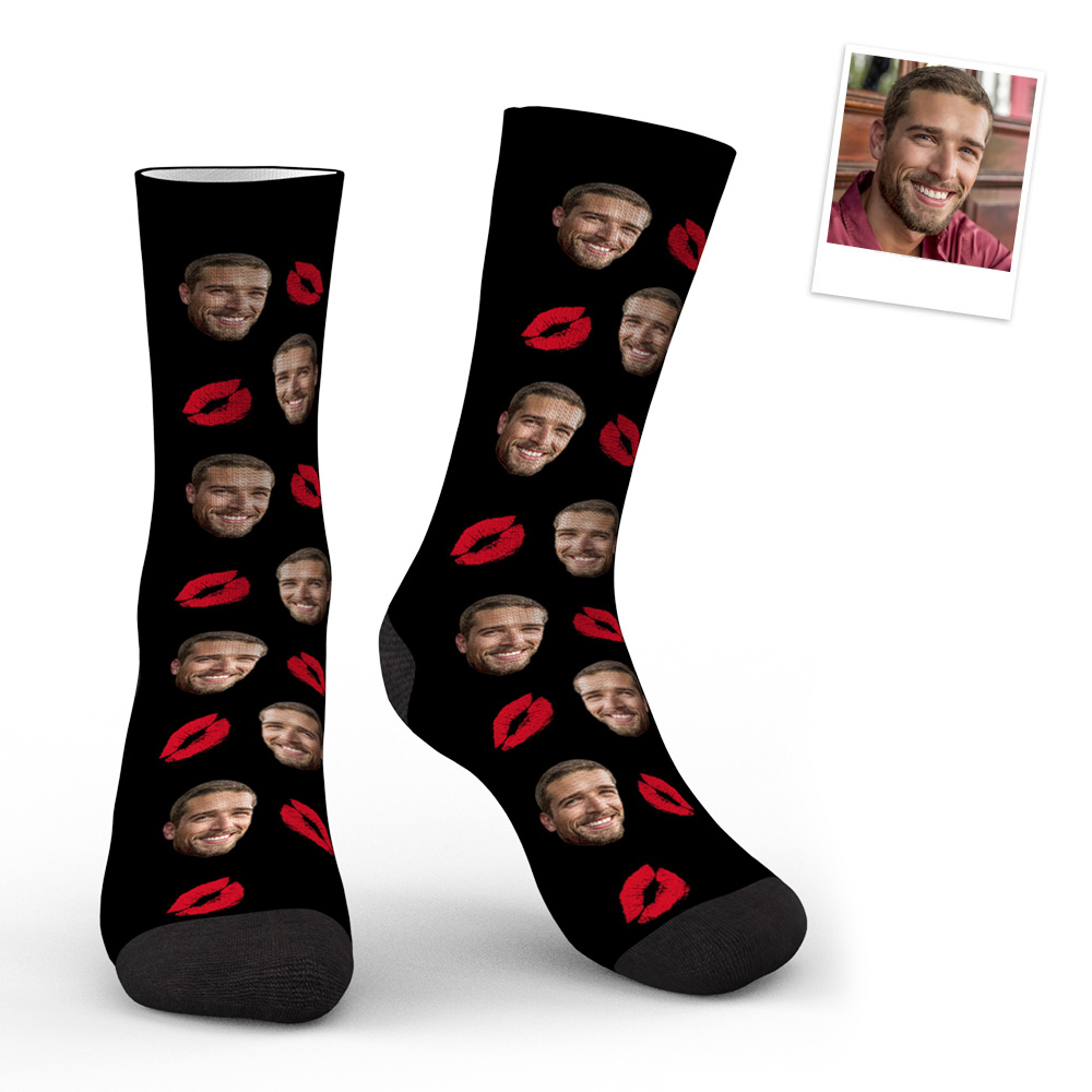 Custom Face Red Lips Kiss Socks-Blongser