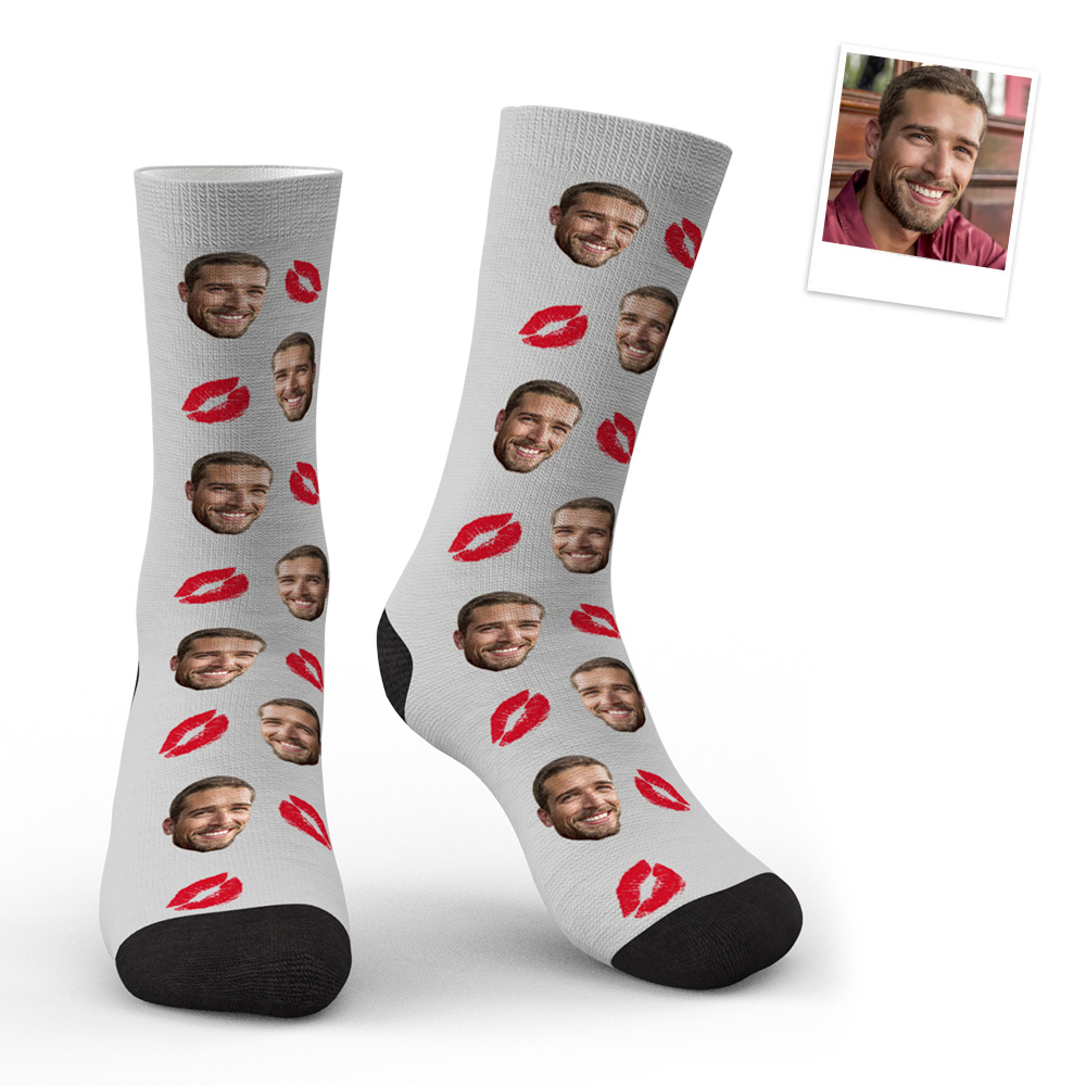 Custom Face Red Lips Kiss Socks-Blongser