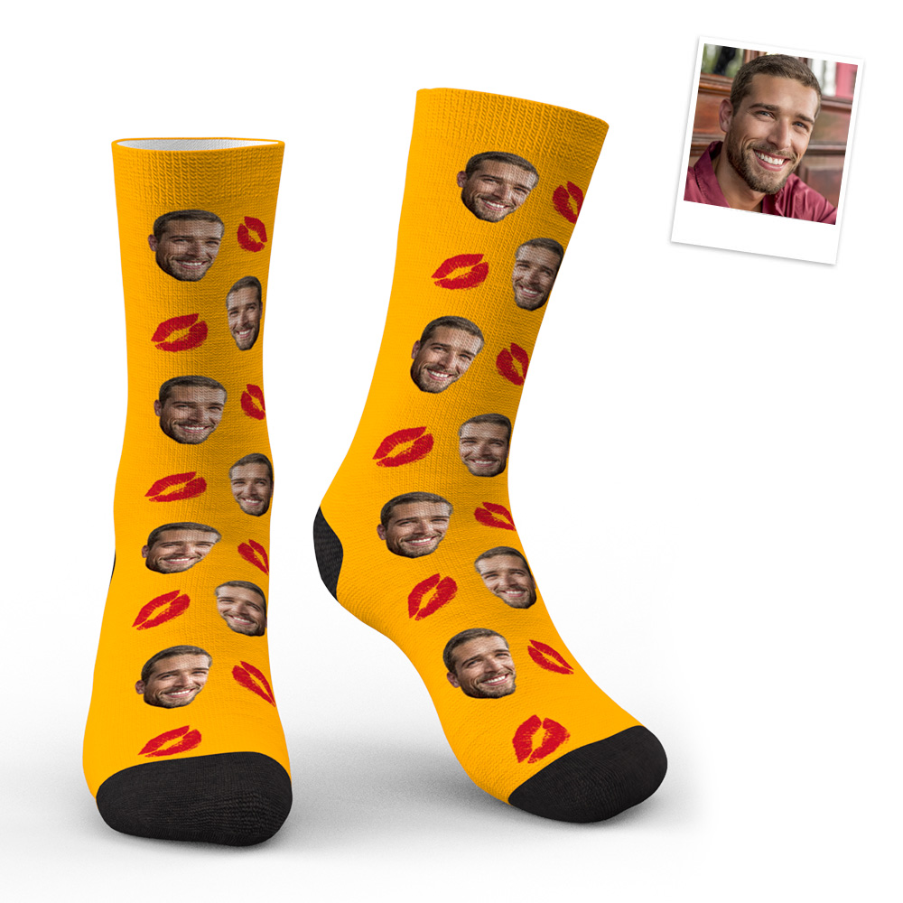 Custom Face Red Lips Kiss Socks-Blongser