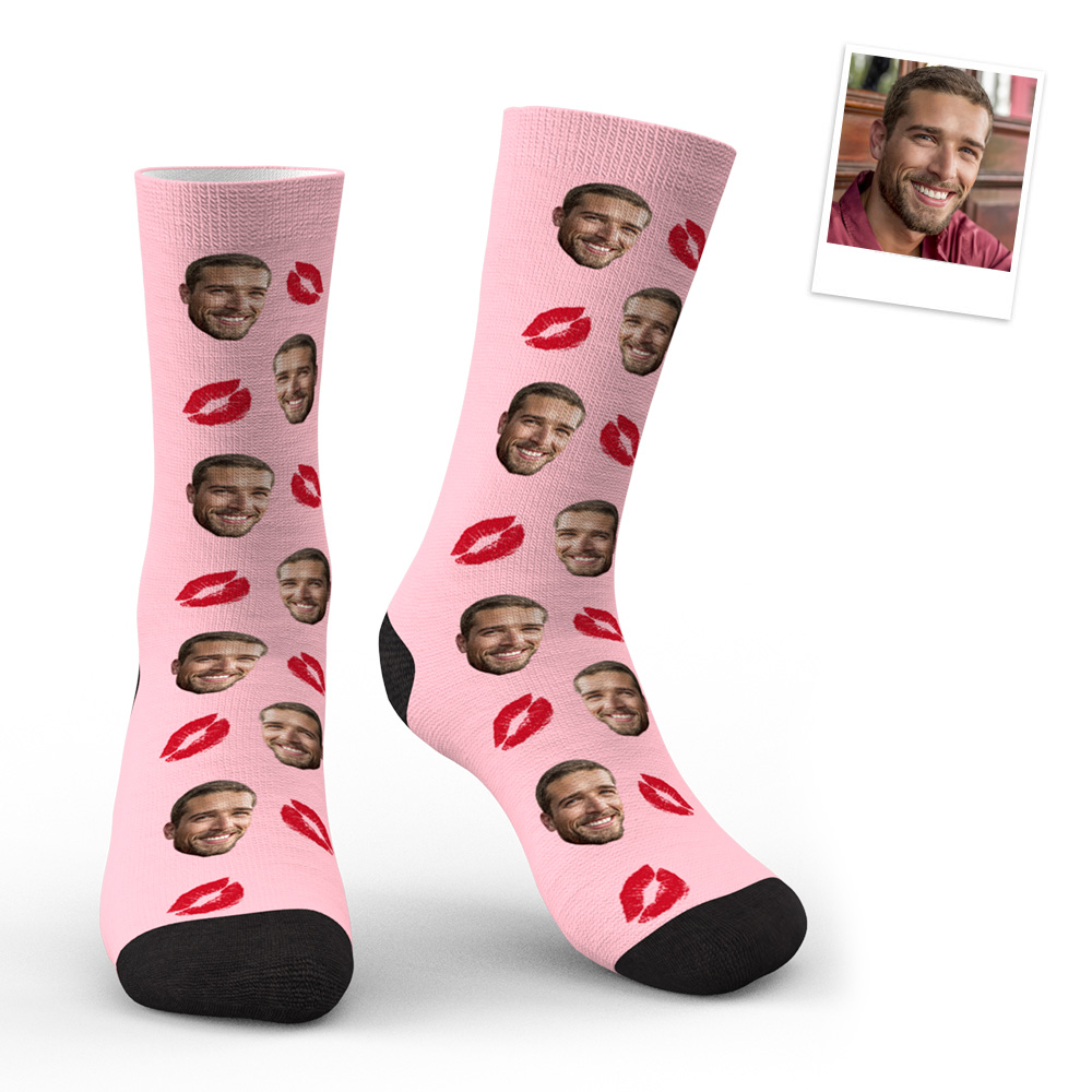 Custom Face Red Lips Kiss Socks-Blongser