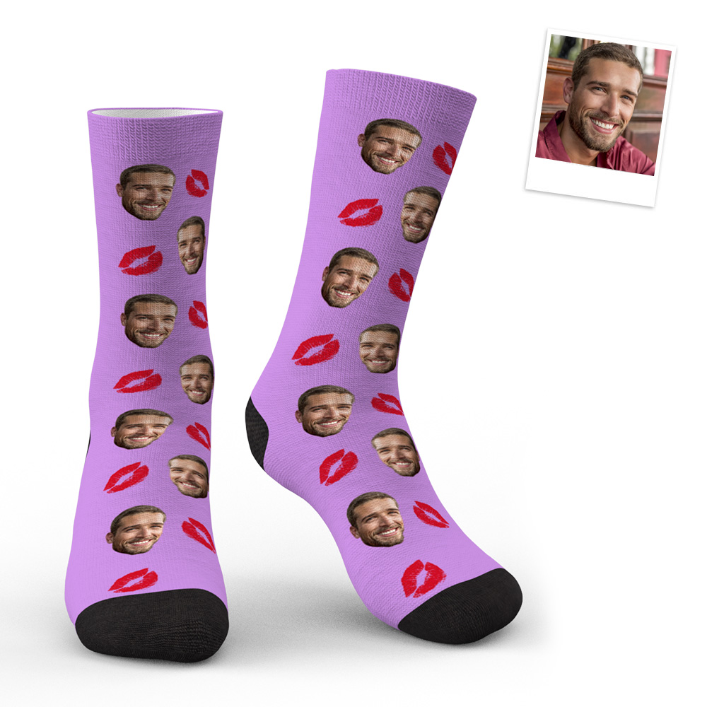 Custom Face Red Lips Kiss Socks-Blongser