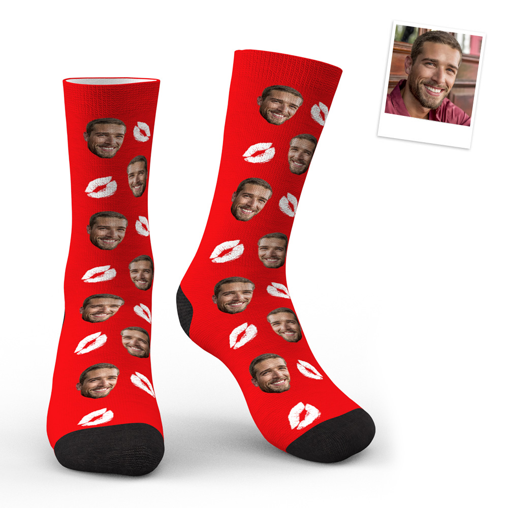 Custom Face Red Lips Kiss Socks-Blongser
