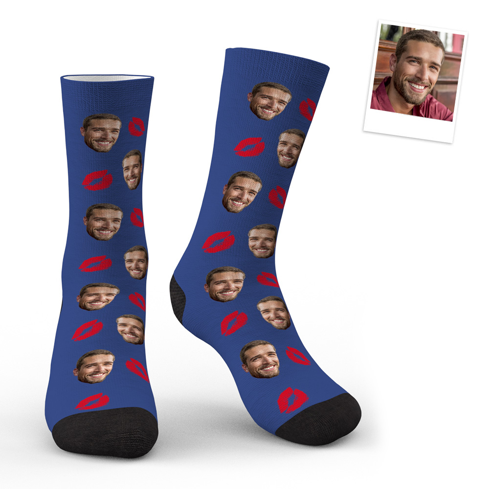 Custom Face Red Lips Kiss Socks-Blongser