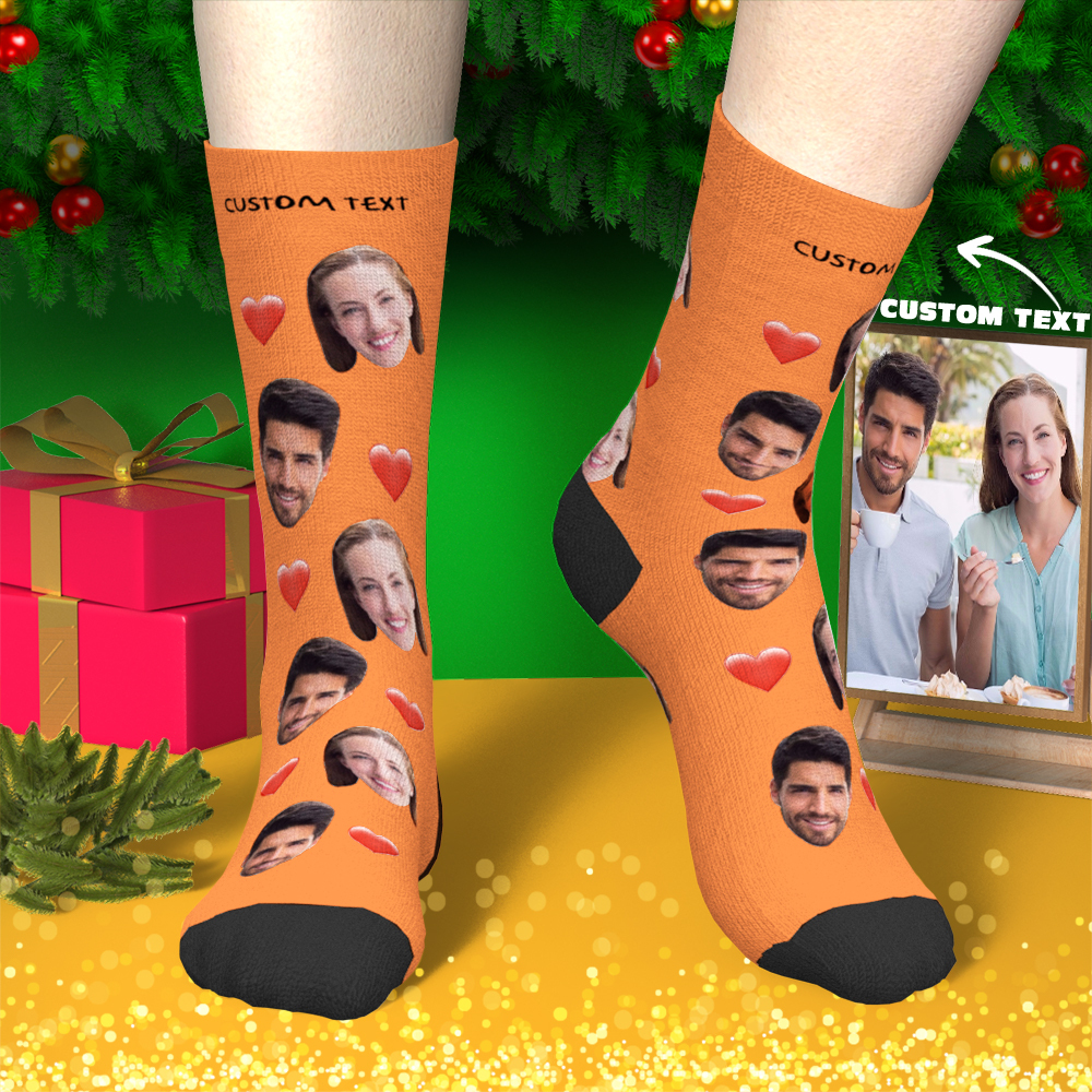 Custom Face Socks With Heart For Men and Women Engraved Socks-Blongser