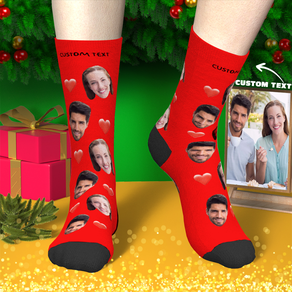 Custom Face Socks With Heart For Men and Women Engraved Socks-Blongser
