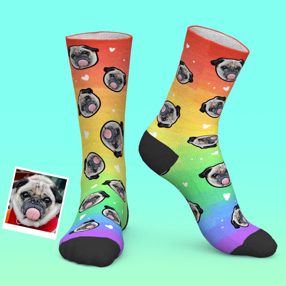 Custom Face Rainbow Print Socks Gift For Dog Lover