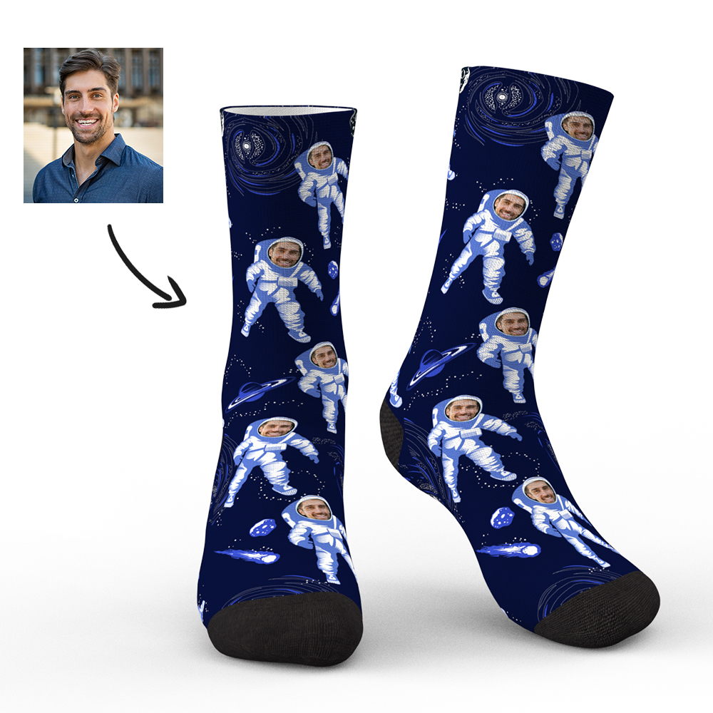 Personalized Astronaut Socks Custom Face Socks with Preview-Blongser