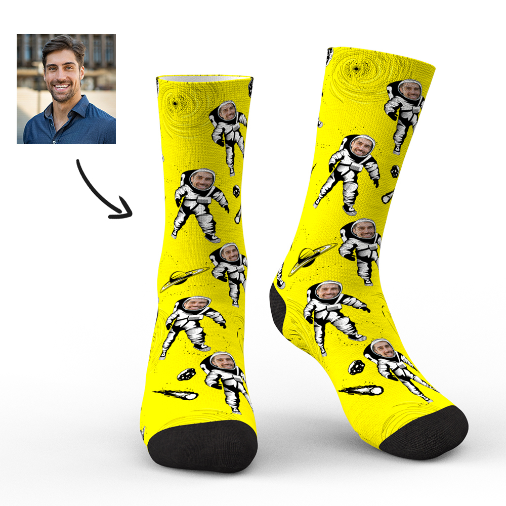 Personalized Astronaut Socks Custom Face Socks with Preview-Blongser