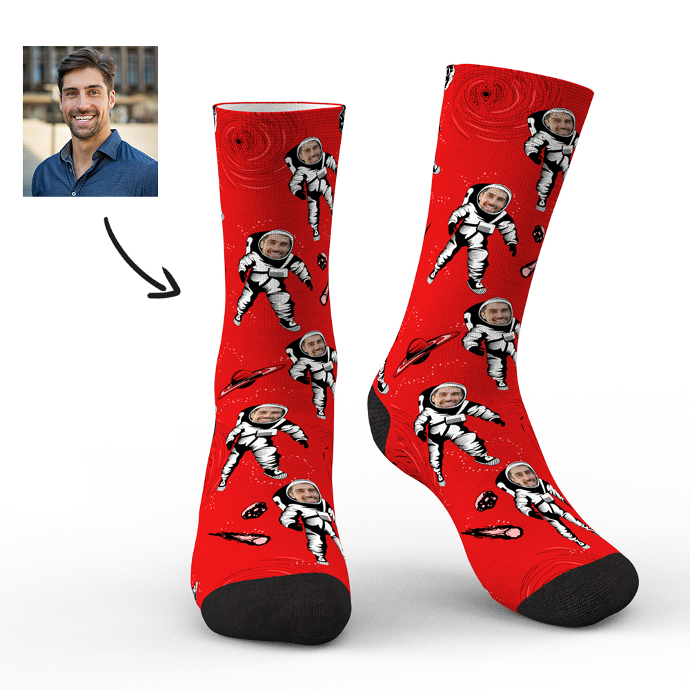 Personalized Astronaut Socks Custom Face Socks with Preview-Blongser