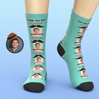 Personalized Photo & Text Kids’ Socks – Father’s Day “I LOVE DAD” Theme Black Heel Kids’ Socks-Blongser