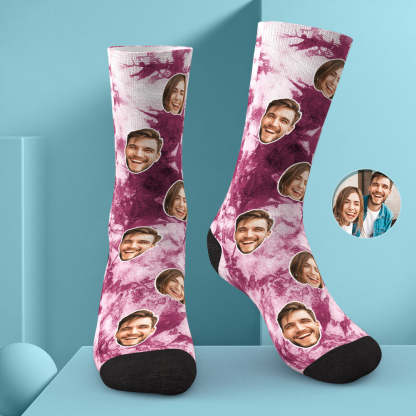Custom Photo Face Socks Tie Dye Creative Gifts-Blongser