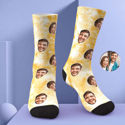 Custom Photo Face Socks Tie Dye Creative Gifts-Blongser