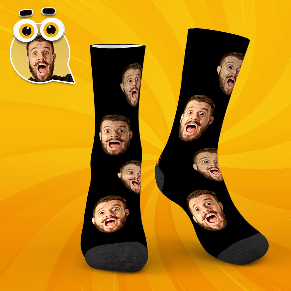 Custom Face Classic Design Black Background Stripes Big Eyes Socks Personalized Photo Socks Unisex Gift For Men Women-Blongser