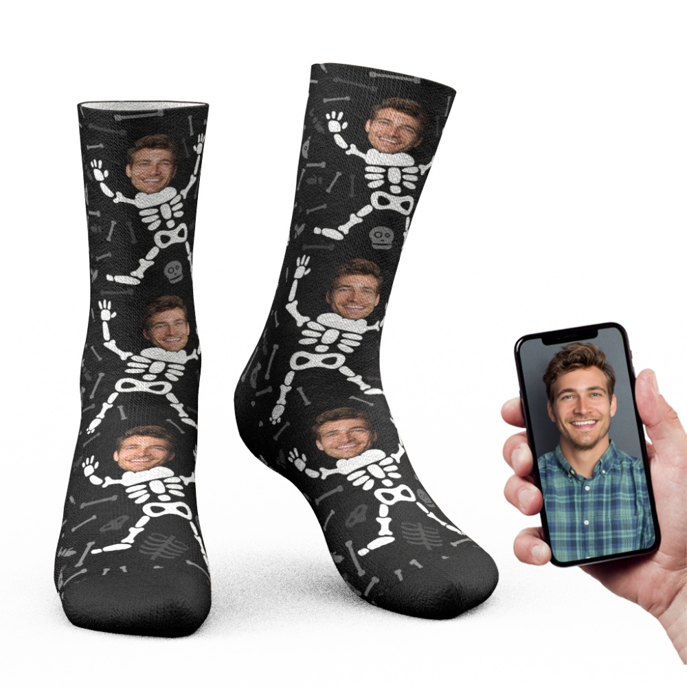 Custom Face Skeleton Body Halloween Socks – Funny Halloween Gift-Blongser