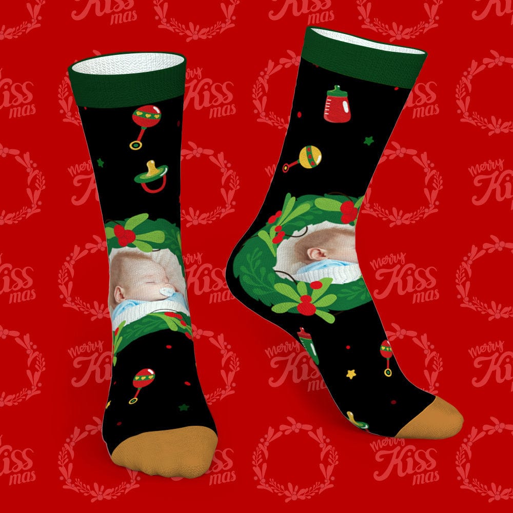 Personalized Photo Socks Christmas Mistletoe and Feeding Bottle Socks Gifts for Family-Blongser