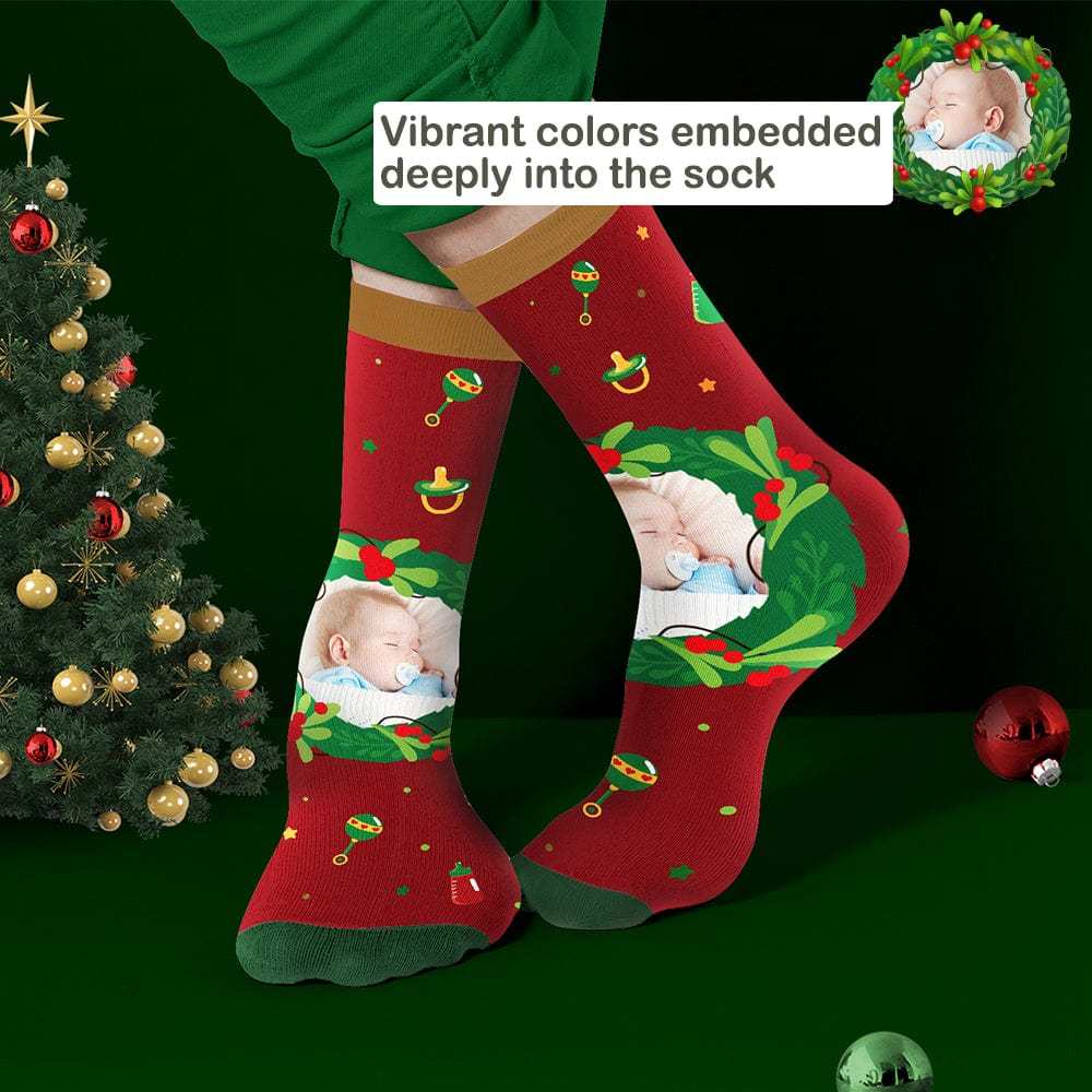 Personalized Photo Socks Christmas Mistletoe and Feeding Bottle Socks Gifts for Family-Blongser