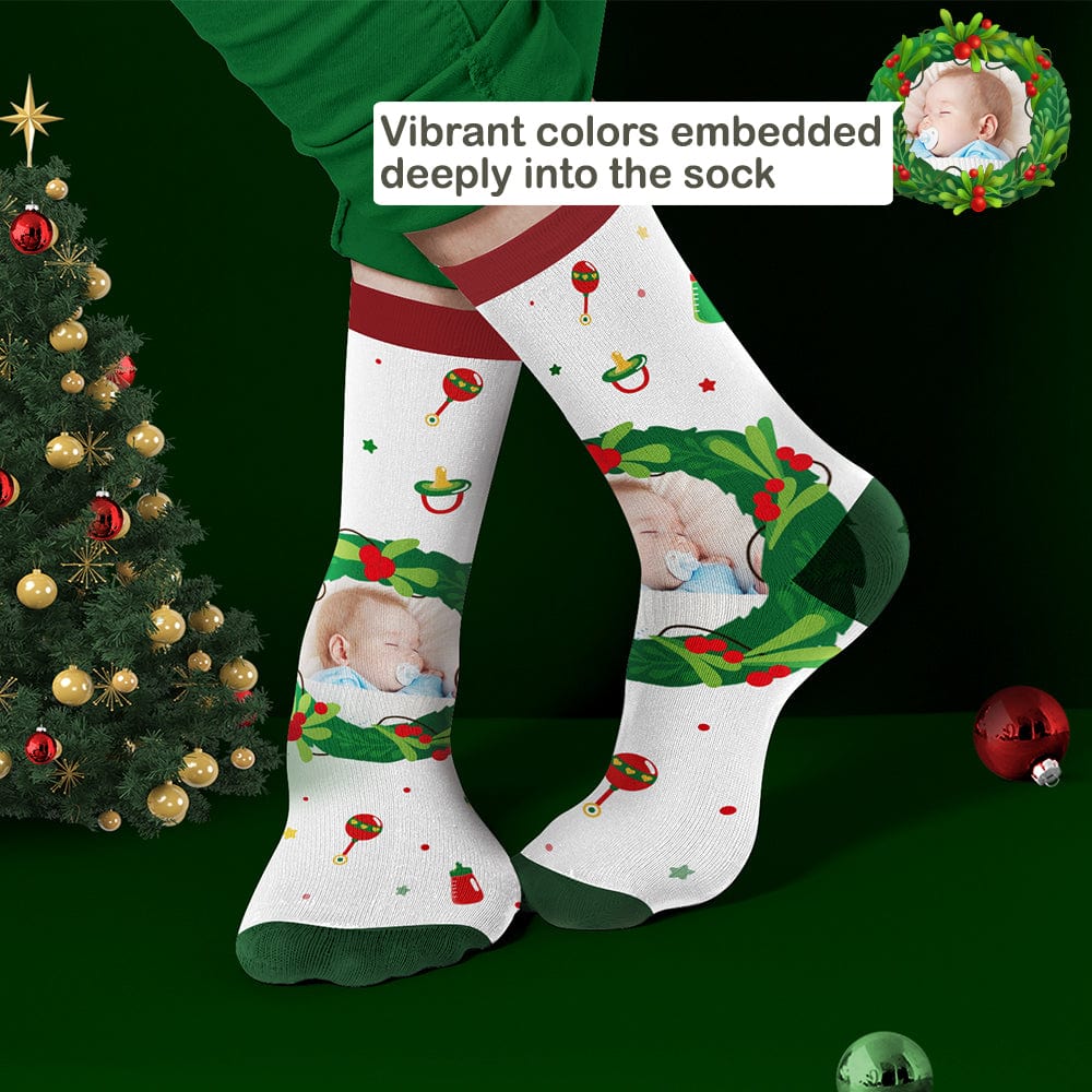 Personalized Photo Socks Christmas Mistletoe and Feeding Bottle Socks Gifts for Family-Blongser