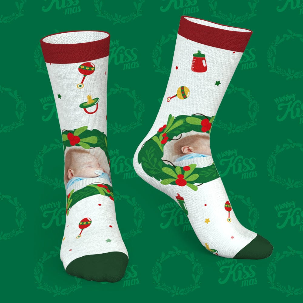Personalized Photo Socks Christmas Mistletoe and Feeding Bottle Socks Gifts for Family-Blongser
