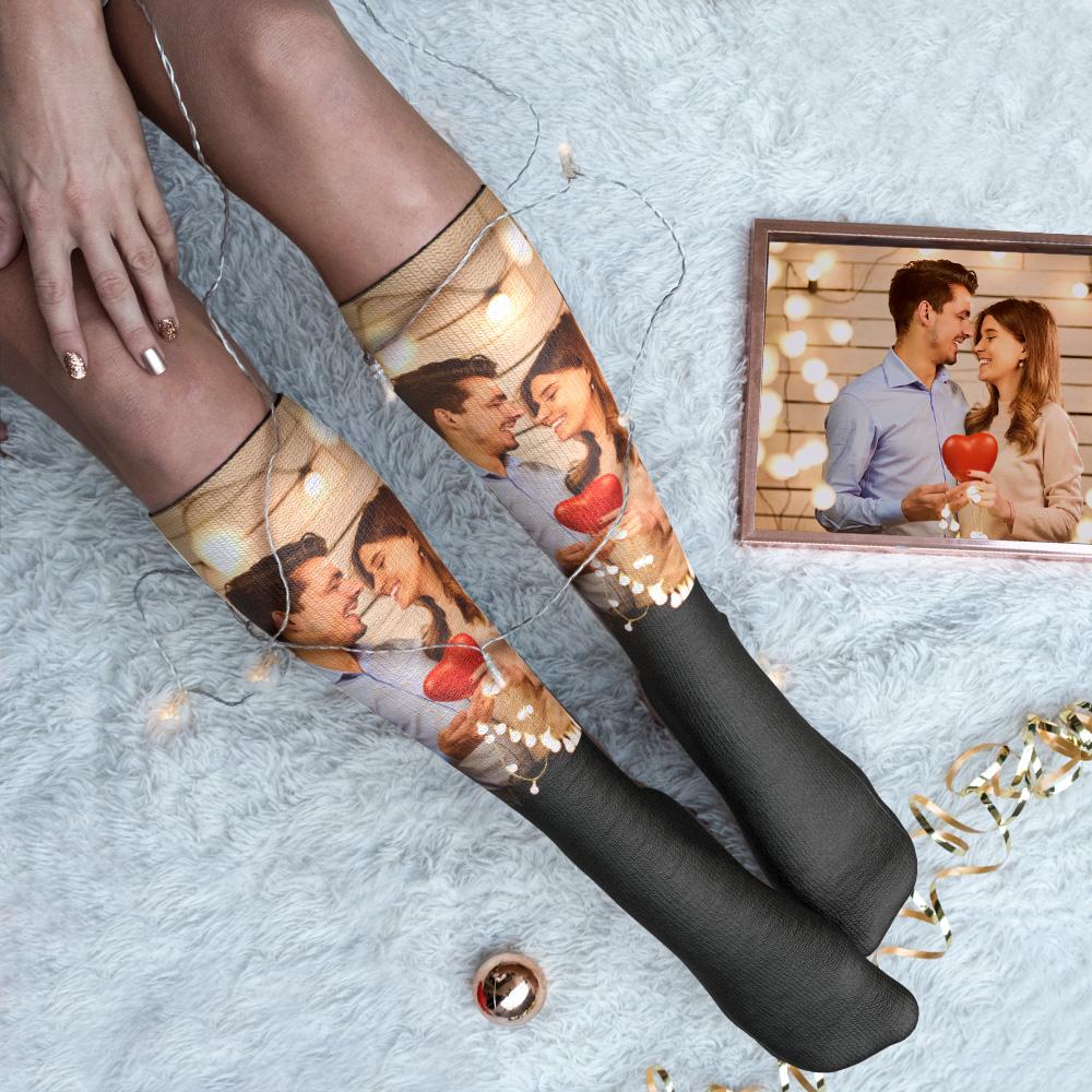 Custom Photo Knee High Socks For Lovers-Blongser