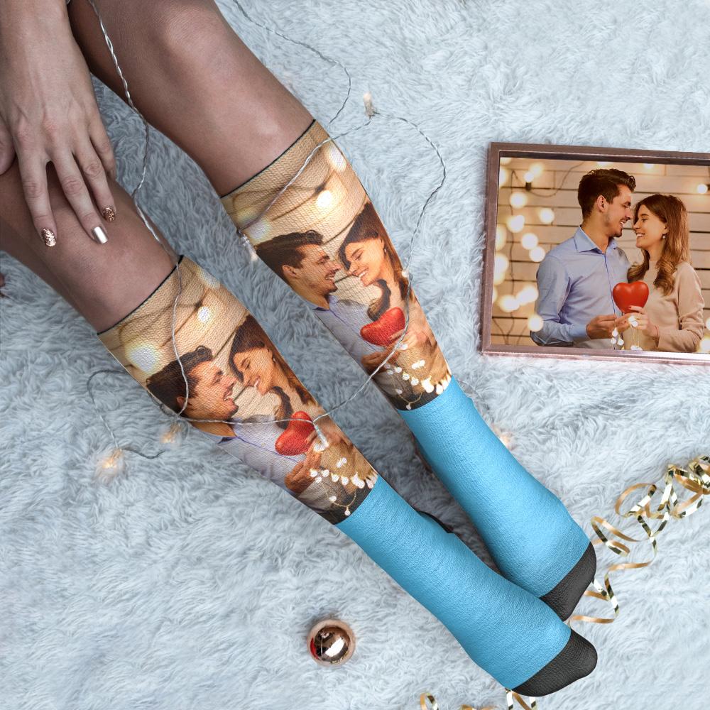 Custom Photo Knee High Socks For Lovers-Blongser