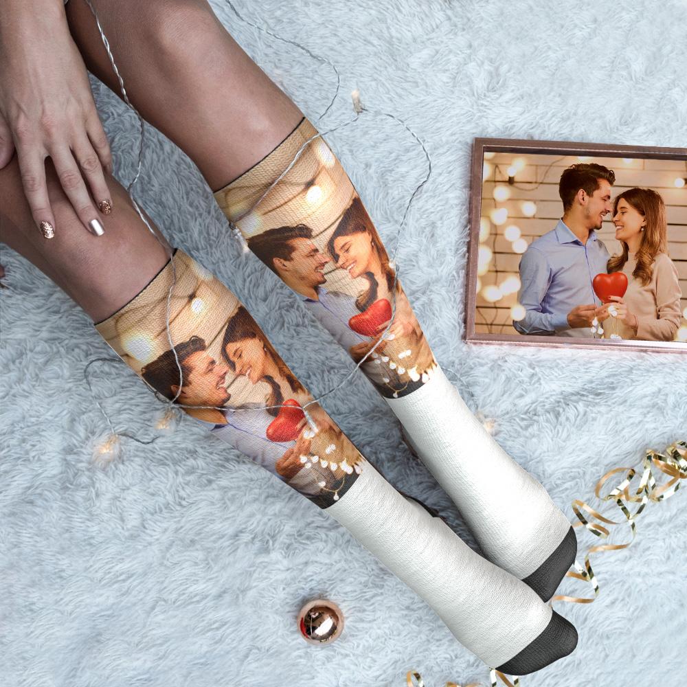 Custom Photo Knee High Socks For Lovers-Blongser